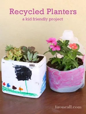 Use recycled plastic containers to make fun planters with the kids #succulents #spring #planter #kidcraft