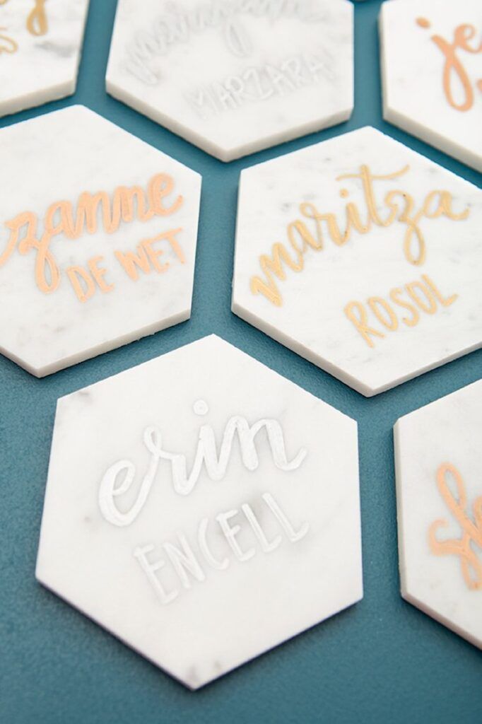 tile dinner table place cards