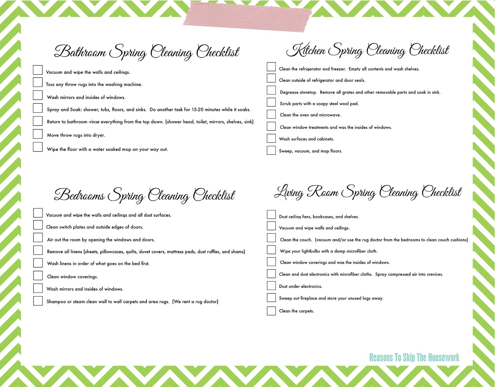 Spring Cleaning Printable Checklist Green