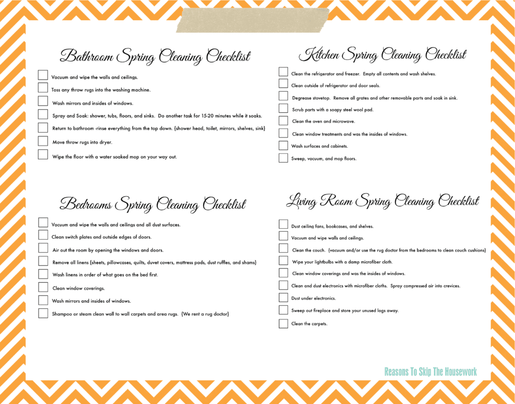 Spring Cleaning Printable Checklist Orange