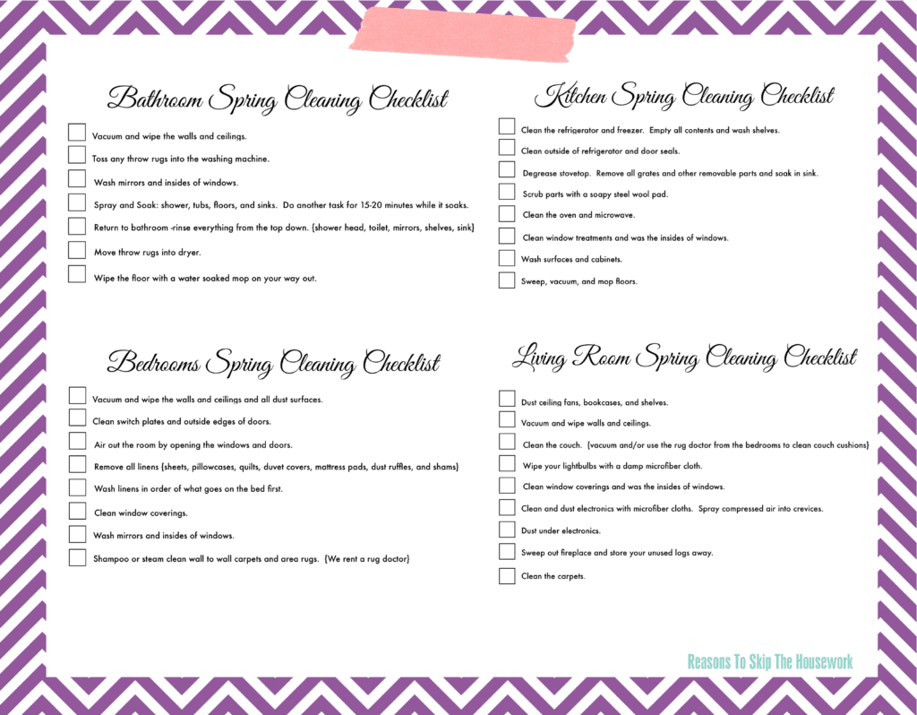 Spring Cleaning Printable Checklist Purple