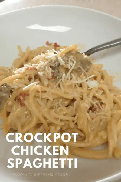 Cheesy Crockpot Chicken Spaghetti