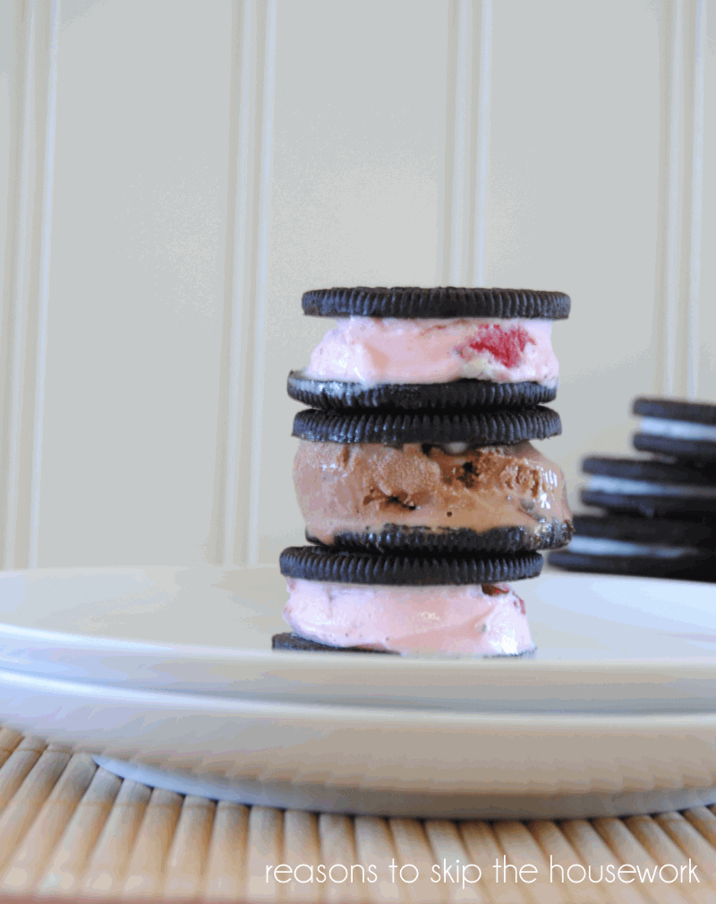 oreo ice cream sandwiches stacked