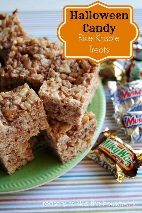 Leftover Halloween Chocolate Candy Rice Krispie Treats