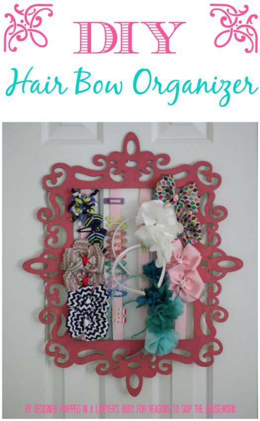 MUST PIN!  DIY hair bow and headband organizer by Designer Trapped in a Lawyer's Body for Reasons to Skip the Housework.  #boworganizer