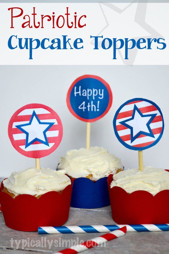 Red, white, and blue patriotic cupcake toppers for 4th of July