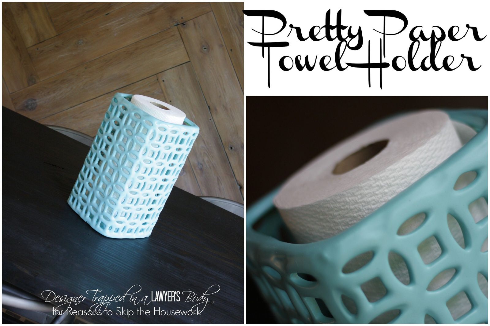 SUCH a great idea!  DIY paper towel holder that is pretty enough to display by Designer Trapped in a Lawyer's Body for Reasons to Skip the Housework!