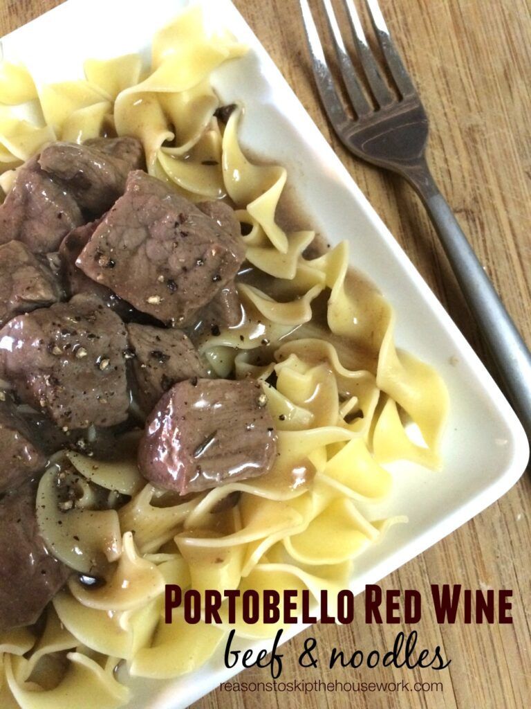 portobello red wine beef and noodles