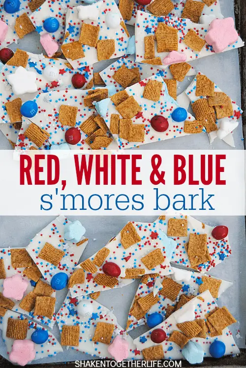 Packed with the classic of s'mores but all dressed up for the 4th of July, this Red, White & Blue S'mores Bark is SO festive and easy to make!