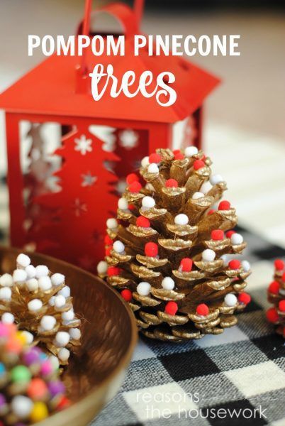 Pom Poms and Pinecones Christmas Ornaments