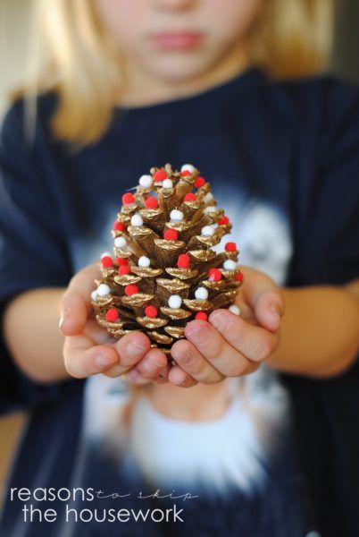 These Pom Pom Pinecones are the perfect Christmas Decoration that the whole family can help make!