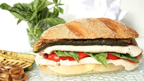 alt="Italian Turkey Sandwich with Marinated Zucchini and Onion"