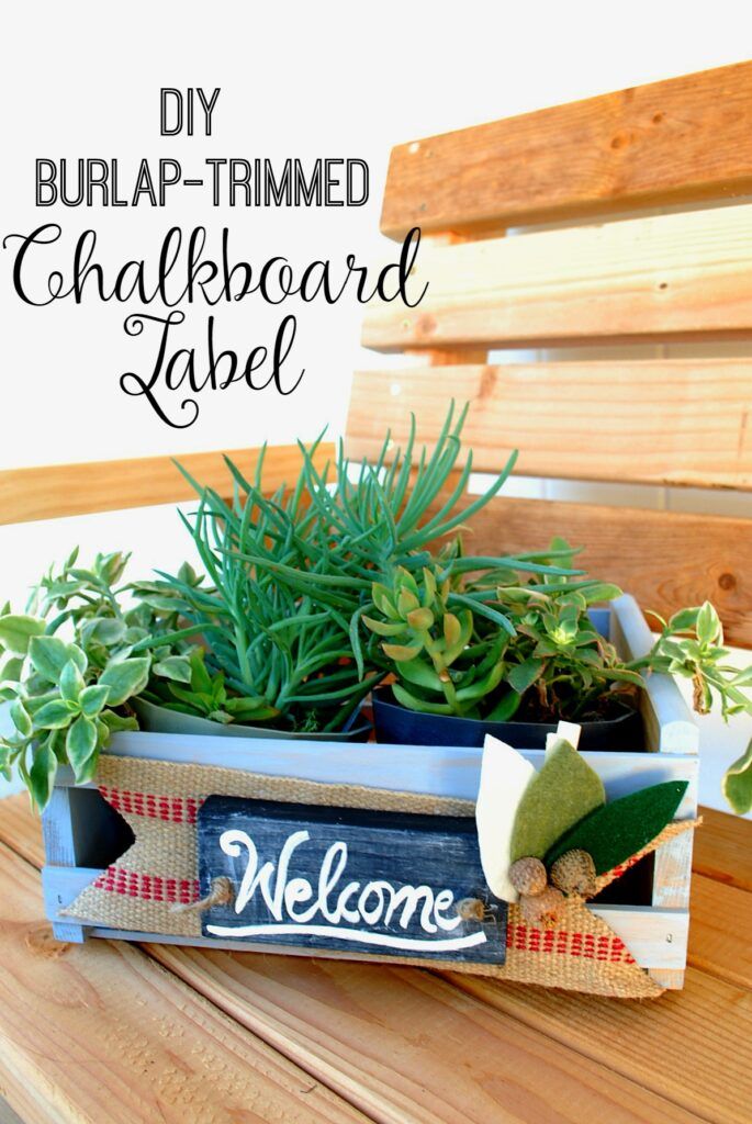 DIY a Burlap-Trimmed Chalkboard Label to use on your decor all year round or to dress up a storage box!