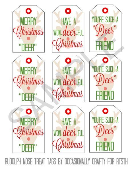 Printable Red-Nosed Reindeer Holiday Gift Tags (Instant Download)