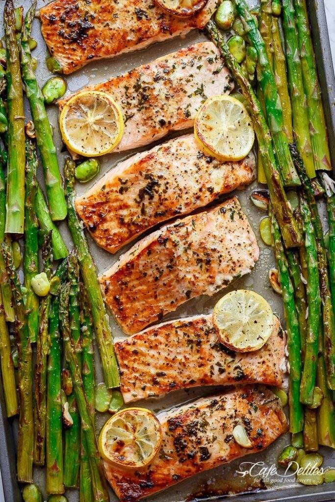 One-Pan-Baked-Lemon-Garlic-Salmon-Asparagus-Salmon Recipes