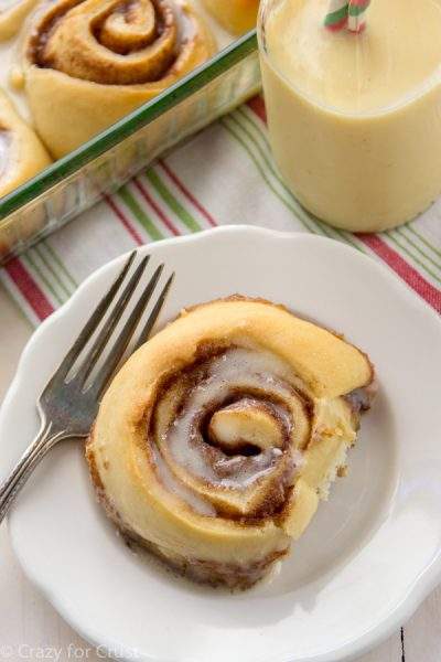 Eggnog Cinnamon Rolls: Eggnog is a favorite seasonal drink, but there are so many ways to bake with eggnog! 