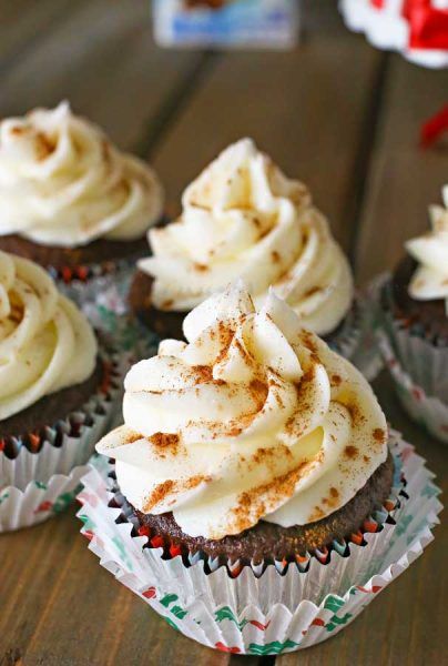 Chocolate Eggnog Cupcakes: Eggnog is a favorite seasonal drink, but there are so many ways to bake with eggnog! 