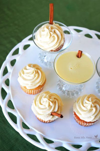 Eggnog Cupcakes: Eggnog is a favorite seasonal drink, but there are so many ways to bake with eggnog! 