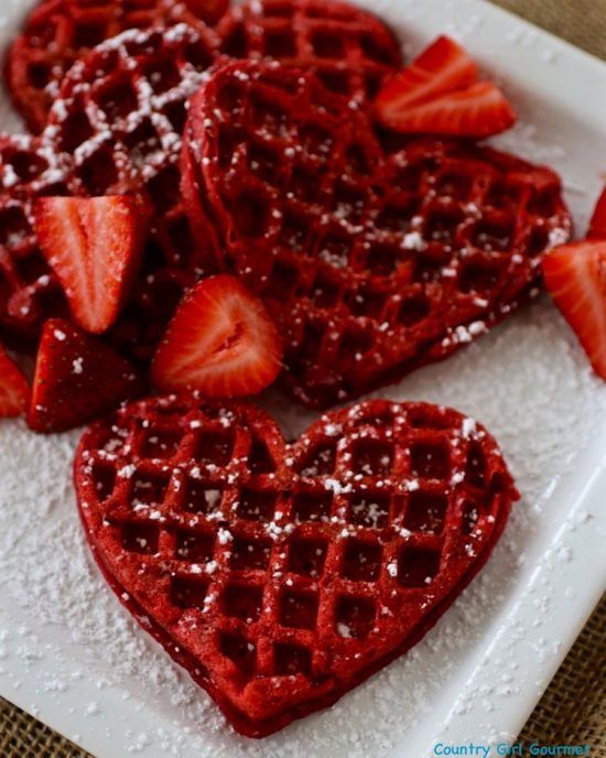 gluten free red velvet heart waffles