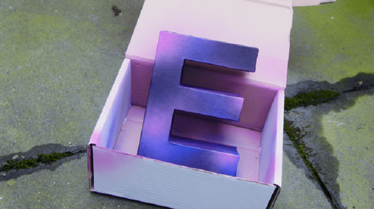 Galaxy-styled Letter E on a box