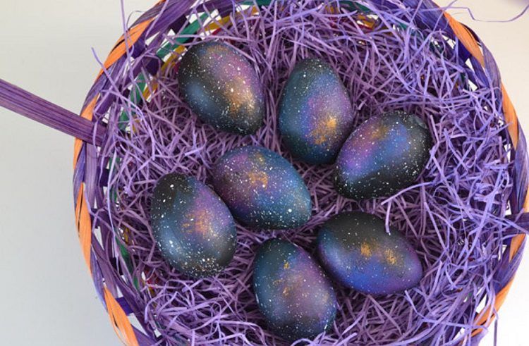 Space-Inspired Easter Eggs on a purple nest