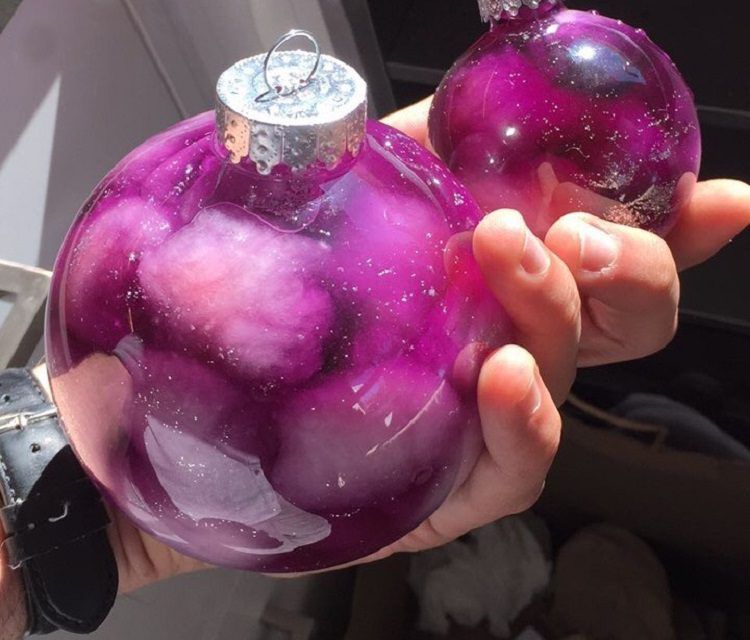 Purple galactic Christmas tree balls