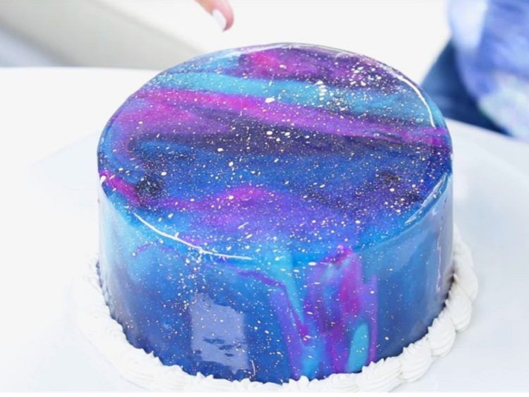 Galactic Mirror Glazed Birthday Cake