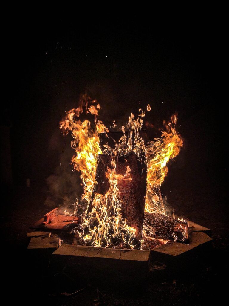 blazing bonfire burning in the evening