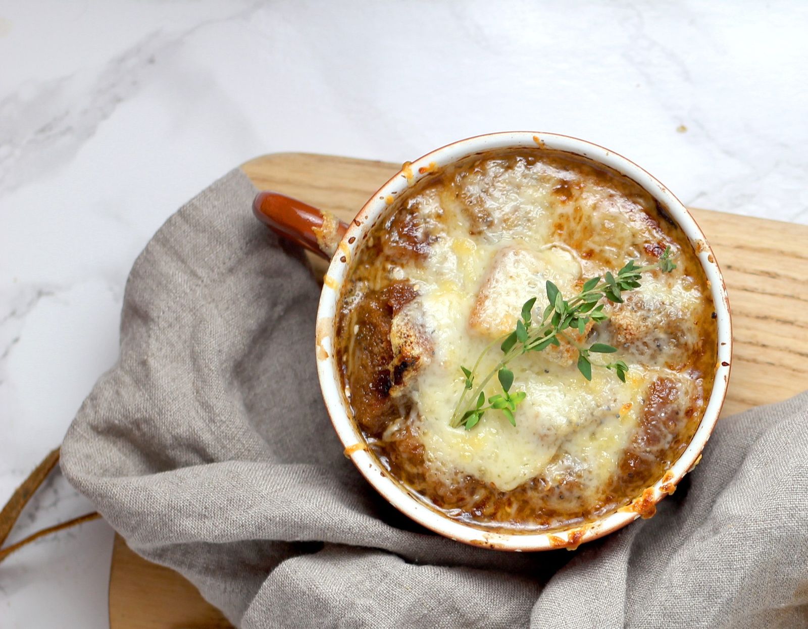 a serving of French Onion Soup, one of the best soup recipes