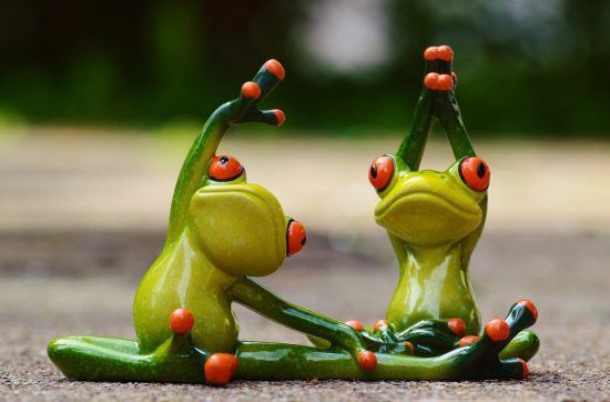 Two frog statues exercising