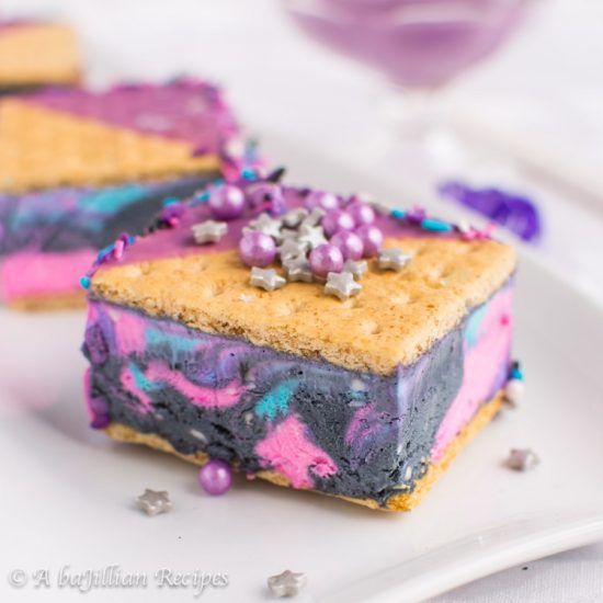 A Cosmic Ice Cream Sandwich with bright purple and pink colors
