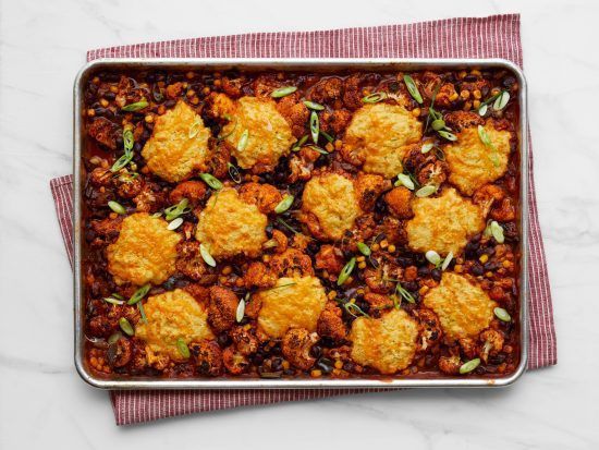 Roasted Vegetable Chili with Cornbread Biscuits