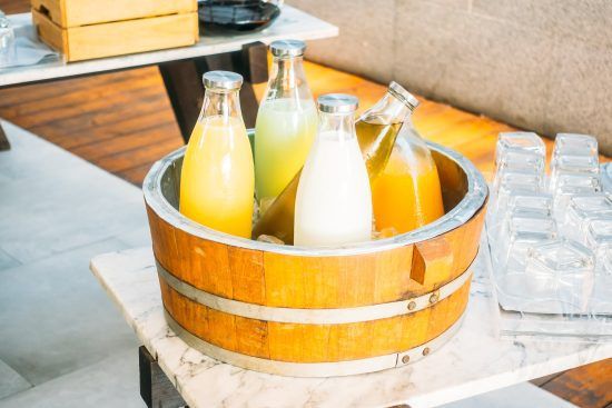 Fruit juice and Milk bottle for breakfast buffet