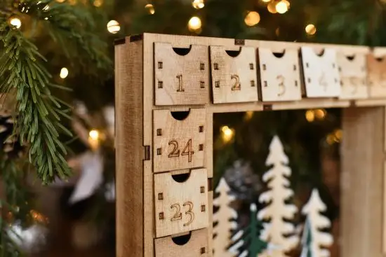 A wooden advent calendar for Christmas