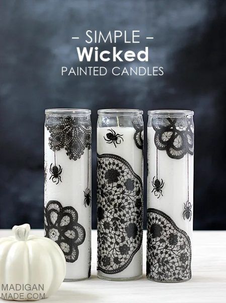 Doily And Spider Covered Glass Candles