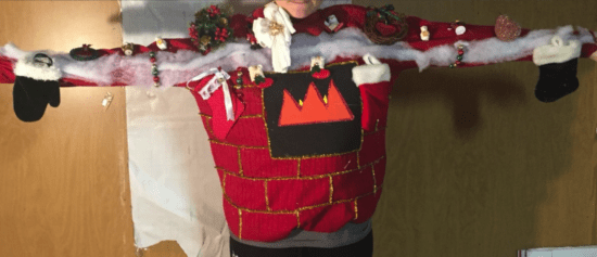 Fire Place Mantel TACKY Hilarious Ugly Christmas Sweater