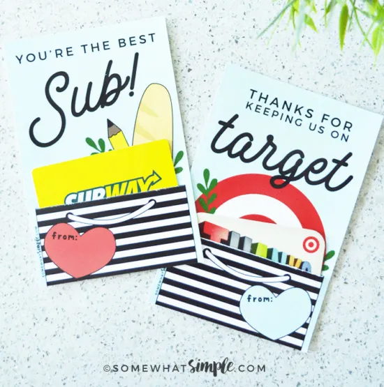 gift card holders for teachers and subs