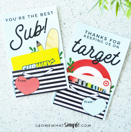 gift card holders for teachers and subs